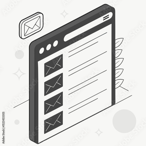Isometric illustration email inbox interface design
