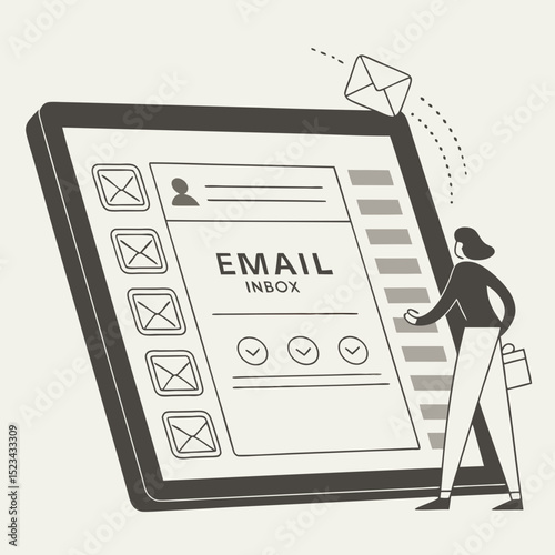 Woman checking email inbox on large tablet device digital communication technology
