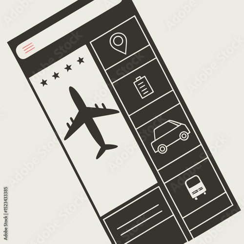 Mobile app interface travel booking airplane car bus