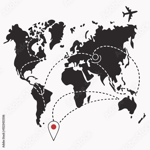 Global flight routes airplane travel world map japan origin
