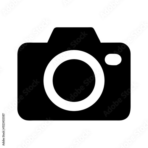 Crisp black silhouette of a photography camera, isolated on white