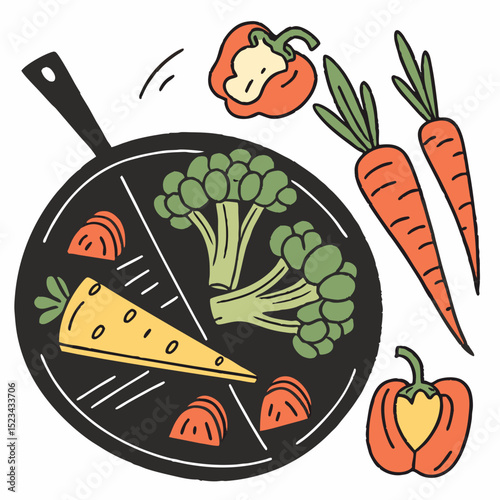 Fresh vegetables in a pan ready for cooking healthy meal prep
