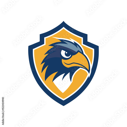 Hawq bird head mascot in shielded design bold and strong theme vector illustration.