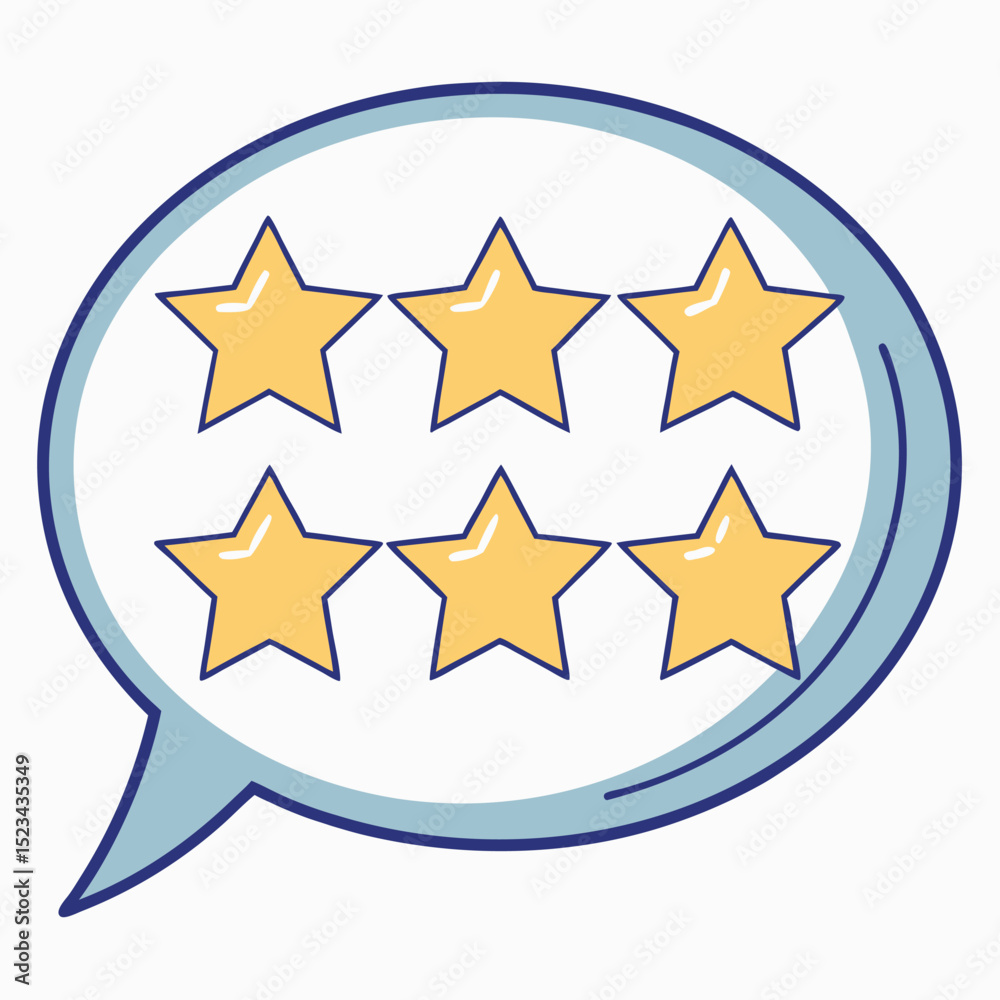 Fototapeta premium Six golden stars inside a speech bubble representing customer satisfaction and positive feedback