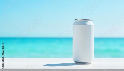 Refreshing White Can by Turquoise Ocean Beach Summer Drink Mockup