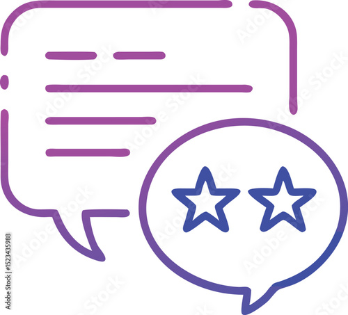 Two star reviews and message bubbles icon represents positive feedback