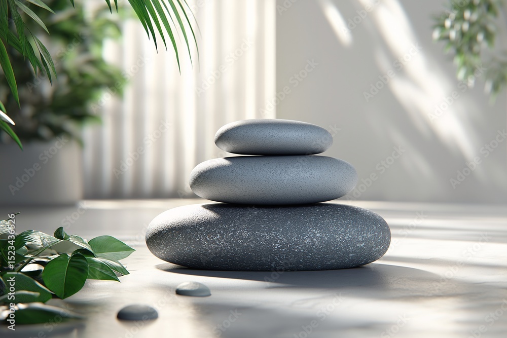Obraz premium Zen Balance. Natural Stone Decor for Serenity and Wellness in Home Interiors