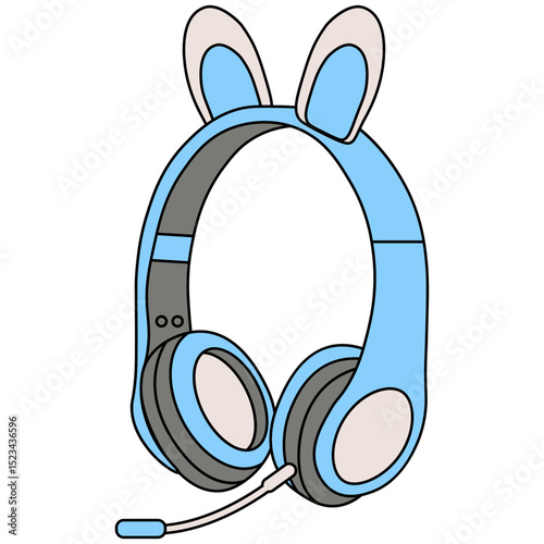 Headphone Device. Wireless headset with microphone for audio communication, music. Cordless headphones, head set, phones with mic for handsfree call. Sound device.