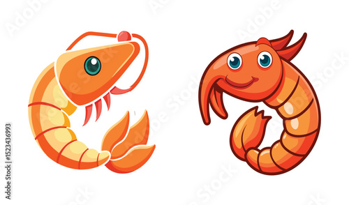 Two cute cartoon shrimp illustrations