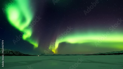 Wallpaper Mural Stunning aurora borealis illuminating a serene winter landscape with icy lake and distant mountains Torontodigital.ca