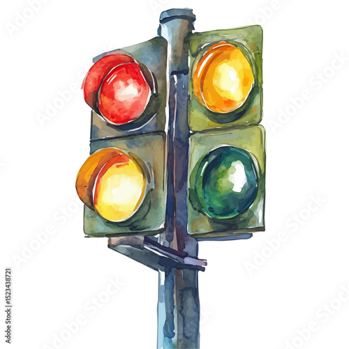 Signal Lights, watercolor illustration vector, high quality, isolated on a white background.
