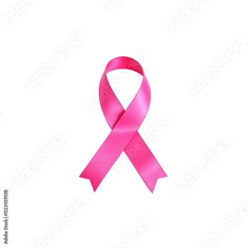Vibrant pink ribbon symbol for breast cancer awareness with a clean, transparent background..