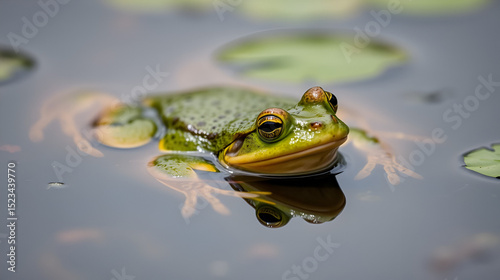 lake green frog in the pond close-up photo