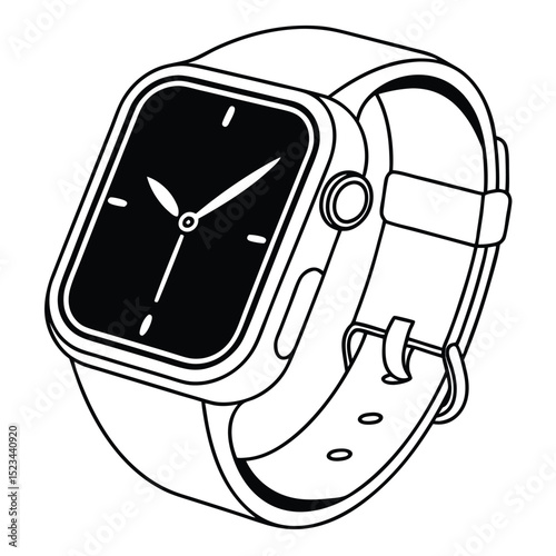 Stylish modern smartwatch black and white illustration