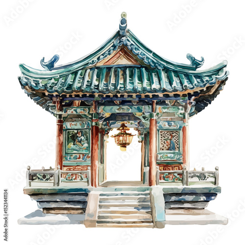 watercolor of Shrines, vector high quality, isolated on a white background.