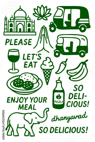 Popular Indian Menu for Restaurant Cafe on Board  Cuisine Icons Symbols Illustrated