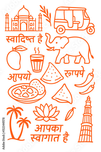 Popular Indian Menu for Restaurant Cafe on Board  Cuisine Icons Symbols Illustrated