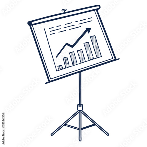 Presentation board showing upward trending bar graph business growth success