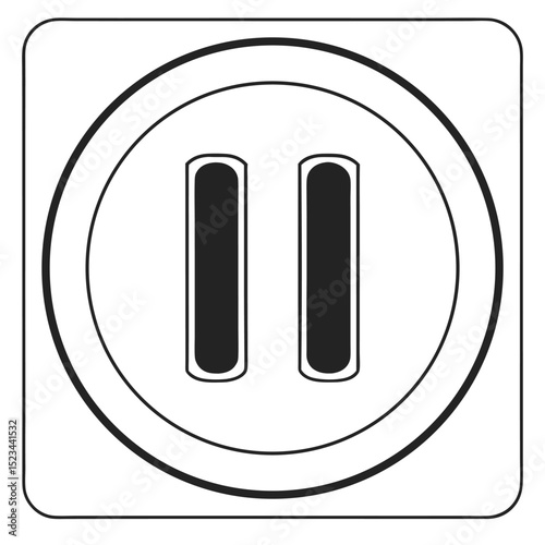 Simple pause button icon on square electrical outlet background
