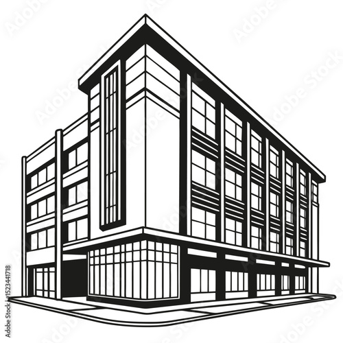 Modern commercial building architectural design illustration