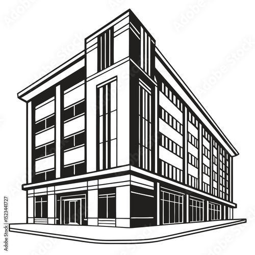 Modern commercial building architectural design illustration