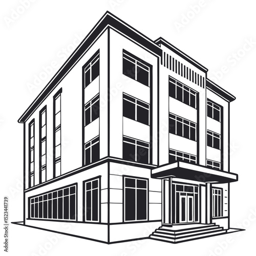 Modern office building architectural design illustration