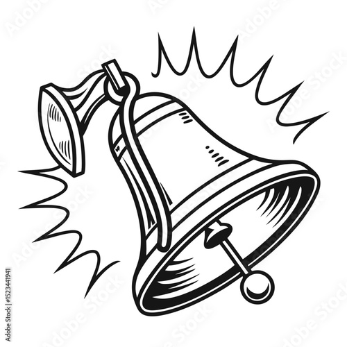 Vintage bell illustration black and white ringing sound