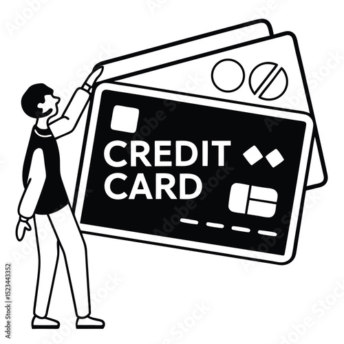 Man holding giant credit card illustration financial debt concept