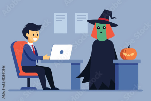 Businessman meeting witch halloween silhouette