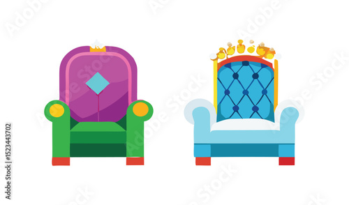 Cartoon king and queen thrones armchairs