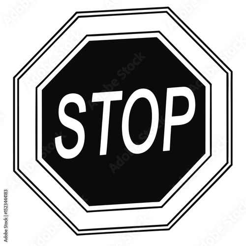 Octagonal stop sign black and white traffic safety symbol