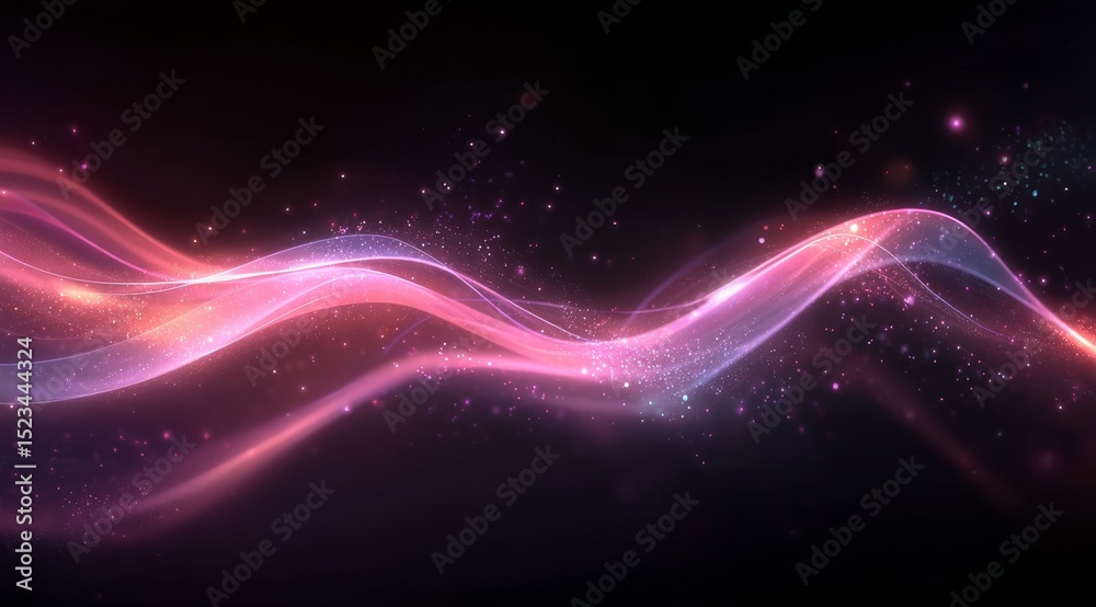 Fototapeta premium Elegant Pink Wave with Sparkling Particles on Dark Background
