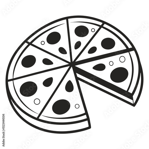 Delicious pizza slice missing one piece outline illustration