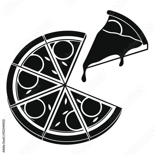 Delicious pizza slice removed showing cheese and toppings