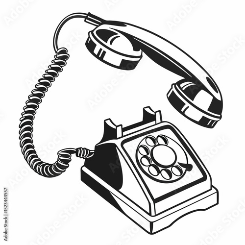 Vintage rotary phone illustration black and white retro communication