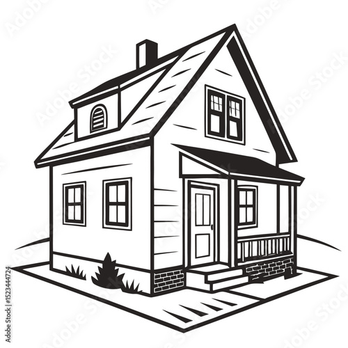 Simple black and white illustration of a suburban house