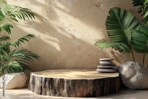 Modern Minimalist Interior Design. Nature-Inspired Wood and Stone Decor for Tranquil Living Spaces