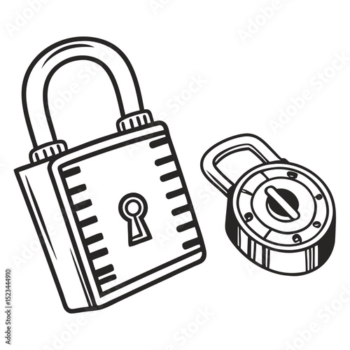 Padlock and combination lock security safety icon illustration