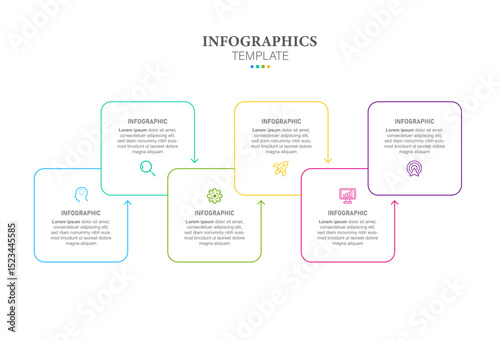 Timeline infographic template design vector with 6 options or steps. Can be used for workflow diagram, info chart, annual report.