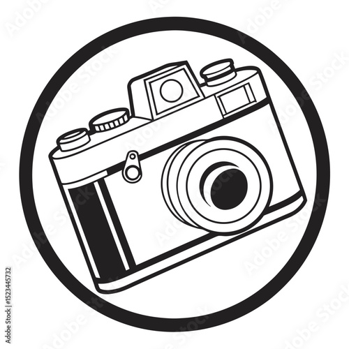 Vintage camera icon in a circle black and white design