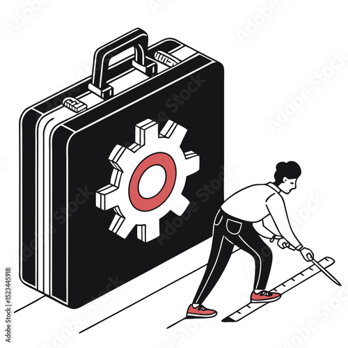 Measuring progress towards business goals gear icon suitcase