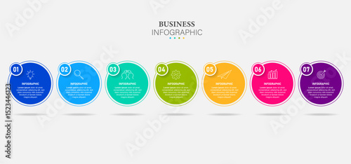 Infographics design template, 3D Business concept with 7 steps or options, can be used for workflow layout, diagram, annual report, web design.Creative banner, label vector.