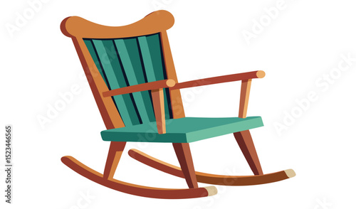 Teal and wood rocking chair illustration