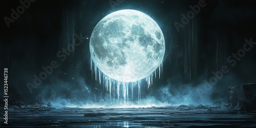Glowing Moon Suspended Above Frozen Landscape