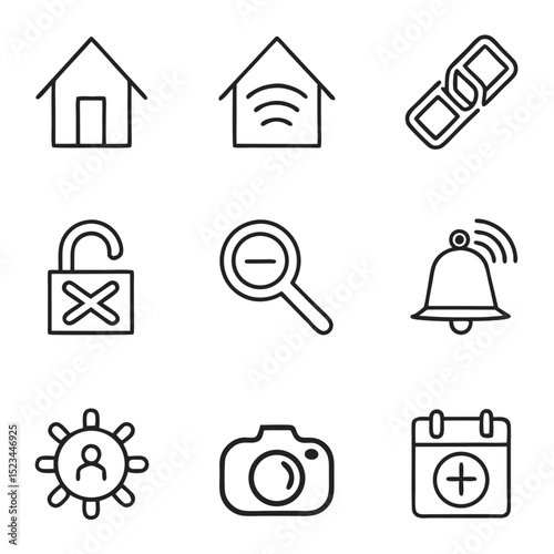 Simple line icons set home wifi lock camera calendar