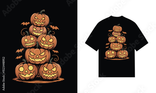 Stack of spooky jack o lantern pumpkins halloween t-shirt design