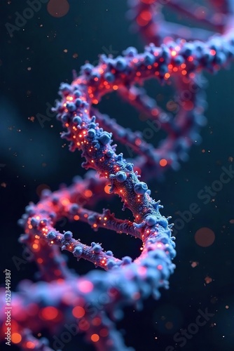 Close-up shot of DNA strands intertwined with microcircuitry, representing the convergence of biology and technology in genetic engineering , circuit board, genetic code, science