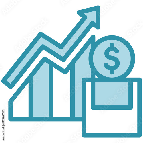 Market Trend mini illustration dual tone color icon, use for research and development, education, industry, UI, UX kit, app and web development, digital or print.
