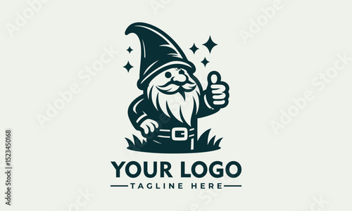 Cute illustration of a friendly garden gnome with a pointed hat giving two enthusiastic thumbs up. Fantasy concept