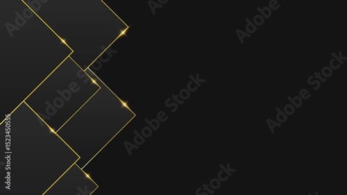 Animated Abstract luxury background with golden lines on black background. Gold polygonal random network shine glitter design